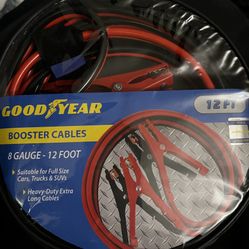 Goodyear Booster Cable 8 Gauge 12 Feet. No Tangle Jumper Cables 