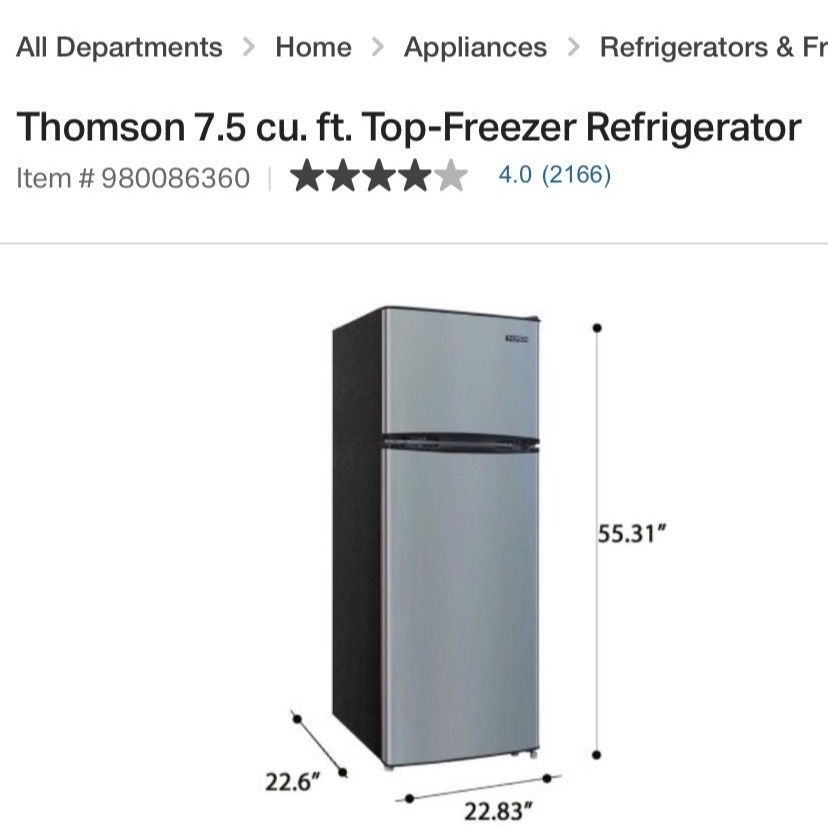 Thomson 7.5 cu. ft. Top-Freezer Refrigerator - Sam's Club