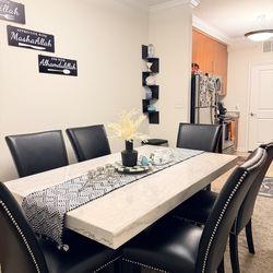 70” Marble Dining Table Set – 6 Chairs – Like New