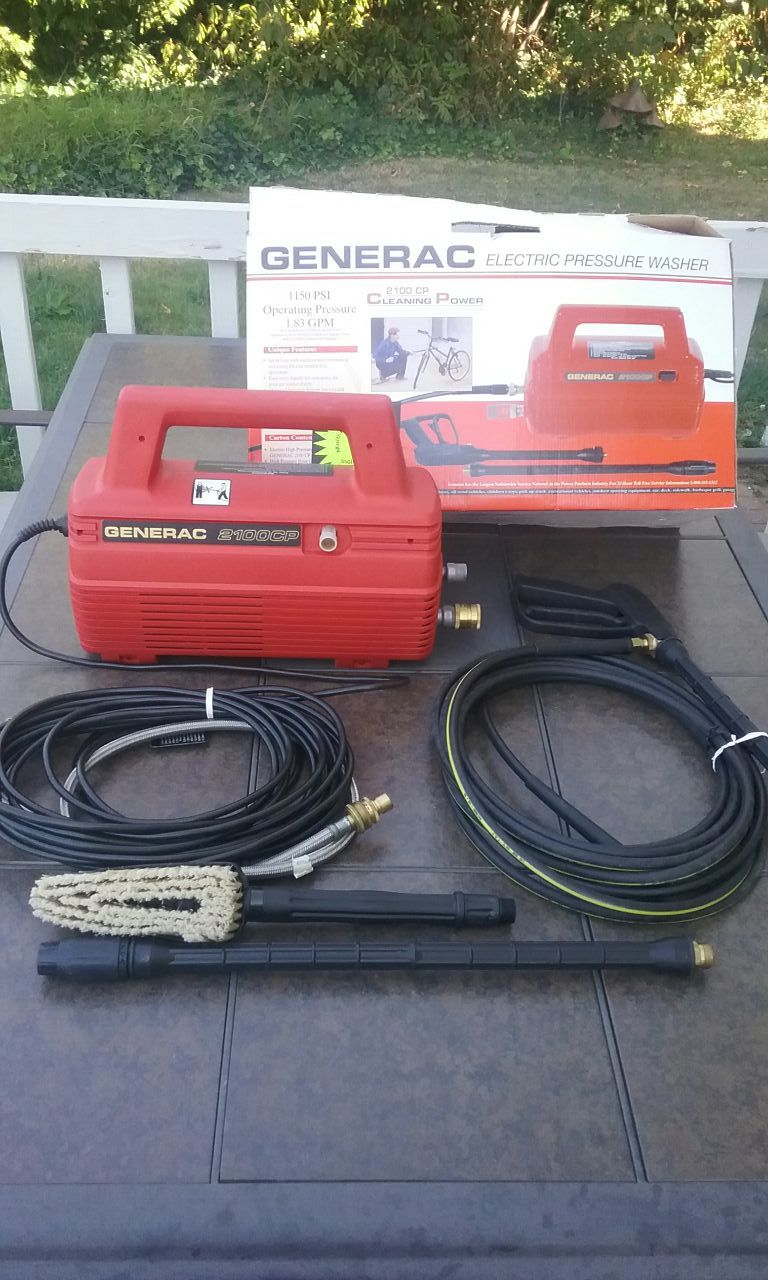 Brand new Generac 2100CP 1150PSI Electric pressure washer with all attachments, hoses and brush including gun