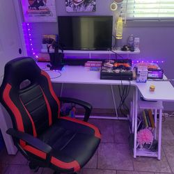 PS4, Onn 24 inch Tv, Gaming Desk, & Gaming Chair 