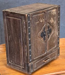 Vintage Studded Wood Tantalus Liquor Cabinet