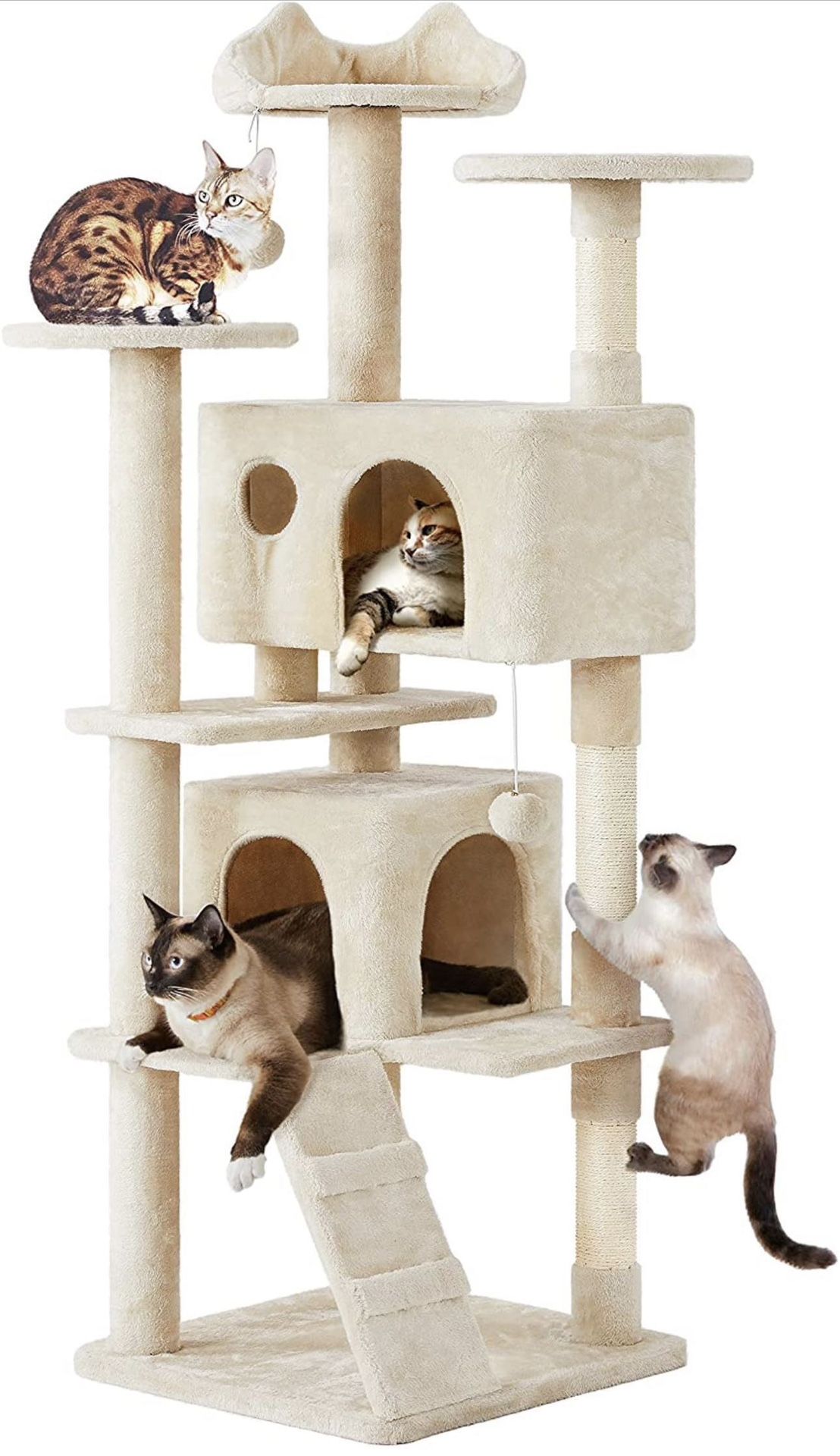 70in Multi-Level Cat Tree Large Cat Tower Cat Furniture with Condo, Scratching Posts & Dangling Ball for Indoor Cats, Beige 592469
