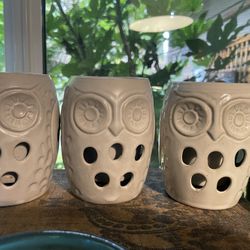 set of Three Ceramic pottery owls 🦉 cups/planters/figurine / 🕯️Candleholder 