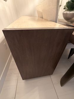 Bernhardt Profile Buffet / Credenza - Warm Taupe & Travertine Stone Top