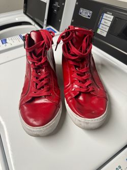 Red Leather High-Top Sneakers with Side Zip