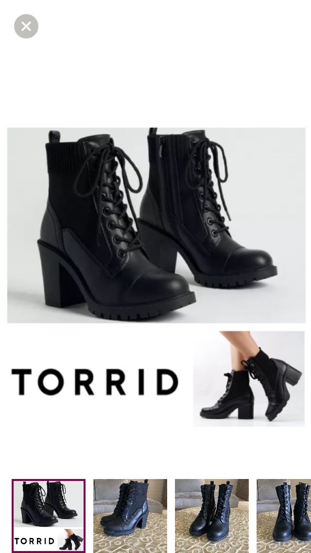 NEW!  Torrid Stretch Lug Heel Bootie - Black (8W)