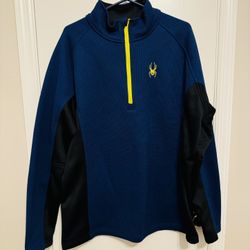 Spyder Mens Pullover Jacket Sz XXL Blue Yellow Quarter Zip