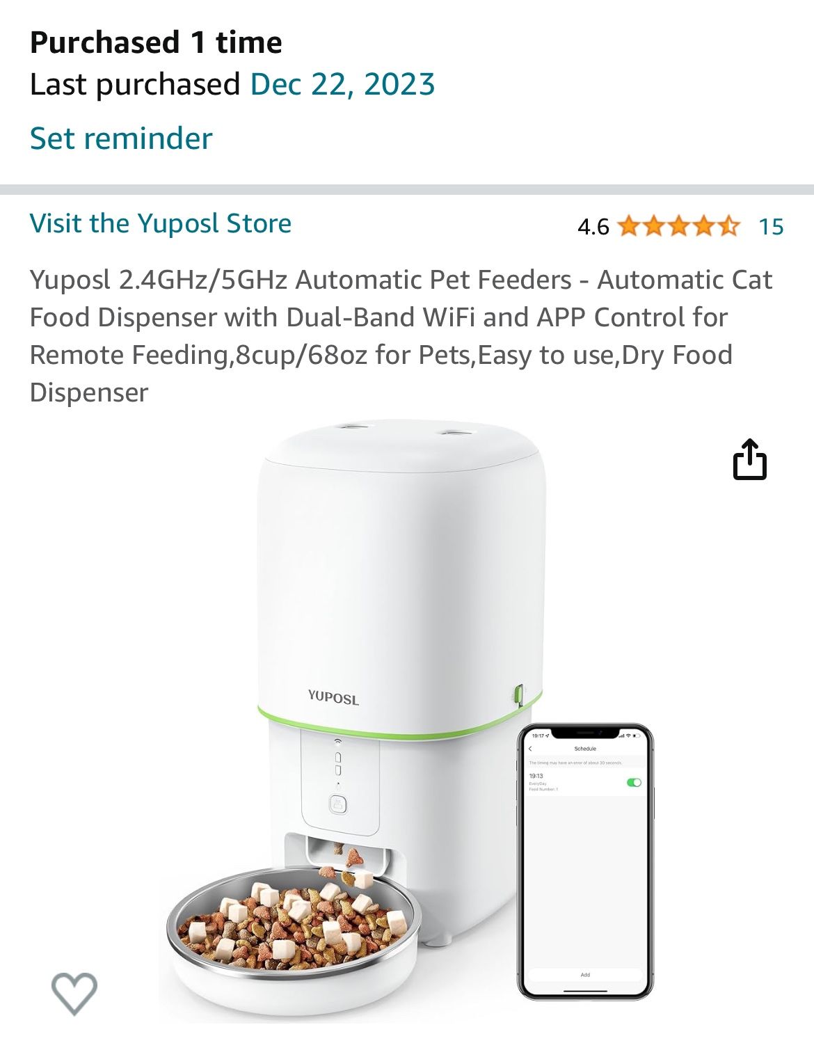 Yuposl 2.4GHz/5GHz Automatic Pet Feeder