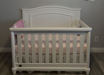White Floral Tule Crib Bed Skirt