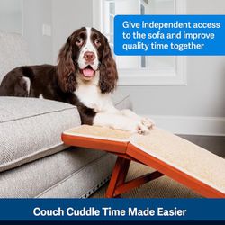 PetSafe CozyUp Sofa Ramp - Durable Wooden Pet Ramp Holds up to 100 lb - Great Couch Access for Dogs and Cats - Cherry Finish with Non-slip Carpet Trea
