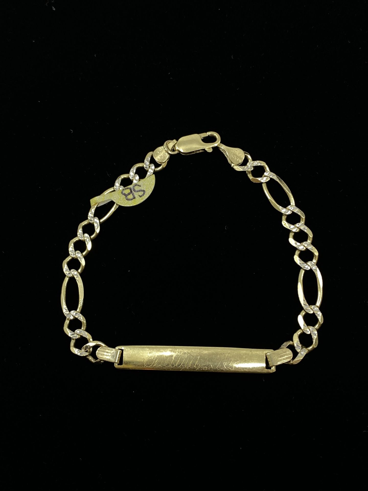 $875 Two Tone Gold Figaro ID Link Bracelet