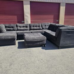 Dark Grey Sectional w/ Ottoman- DELIVERY AVAILABLE 