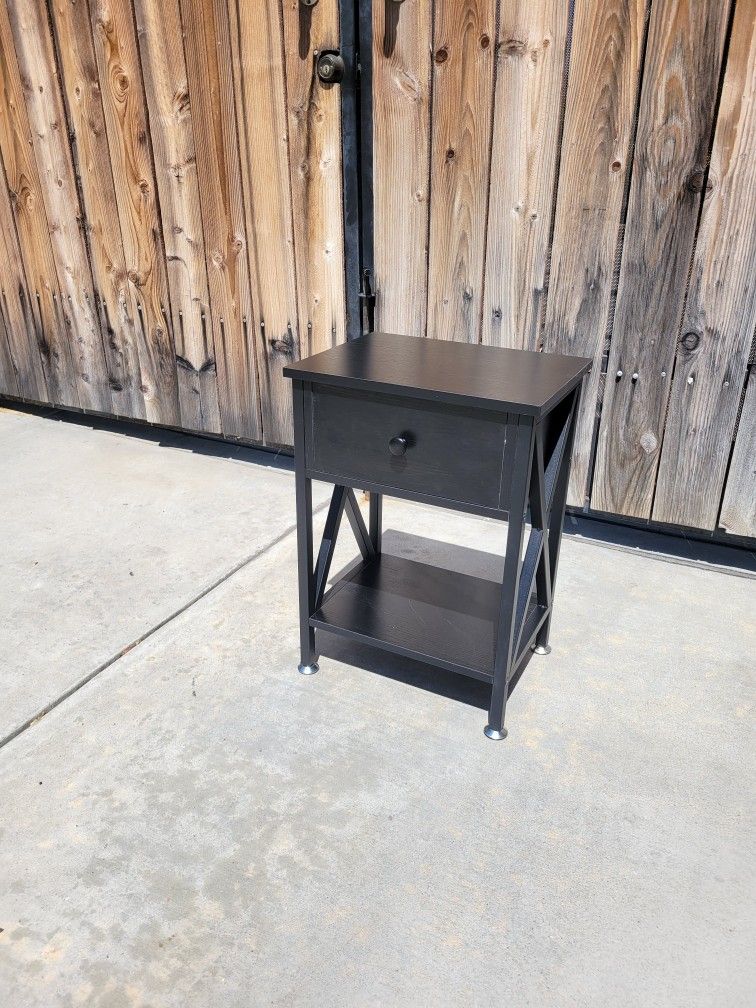 Nightstand with Drawer, Modern X-Design Side End Table, Bedside Storage Shelf for Bedroom, Living Room, Home Office, Black