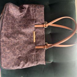 Calvin Klein Brown Monogram Tote Bag – Tan Shoulder Straps