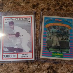 Two Ernie Banks Baseball Cards.