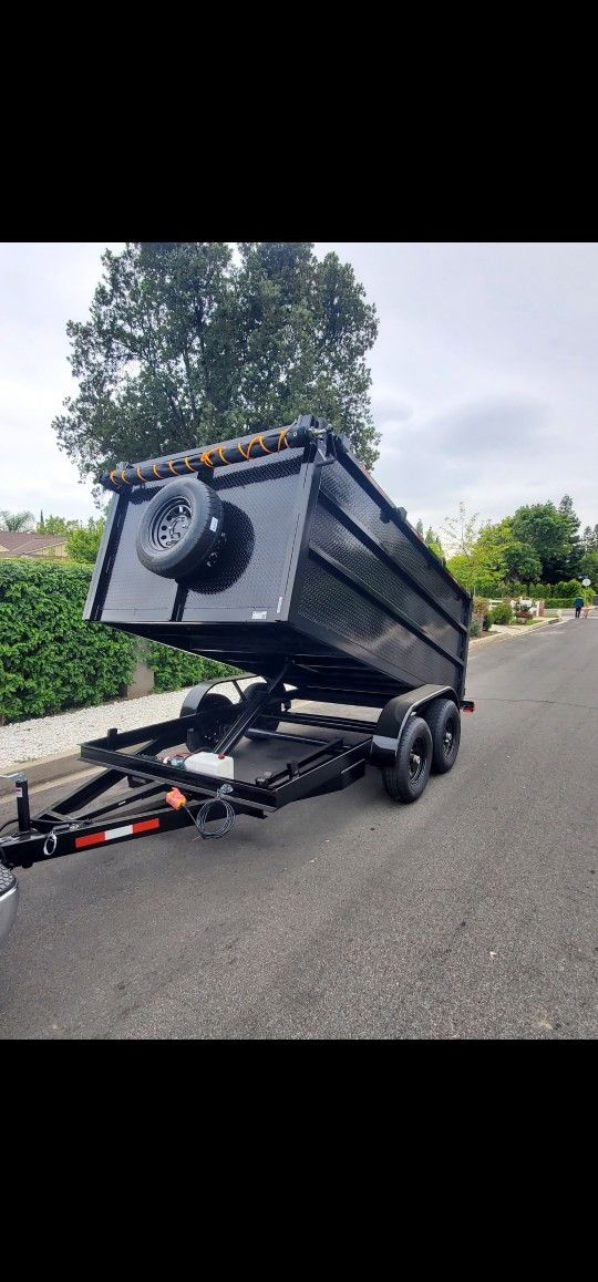NEW DUMP TRAILERS 8X12X4 ROLLING TARP AND SPARE TIRE 2025 YEAR ELECTRIC BRAKES LIGHTS REMOTE CONTROL TITLE IN HAND READY FOR WORKπππππ