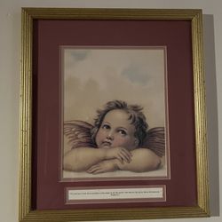 Vintage Framed Ángel Print Gold Frame