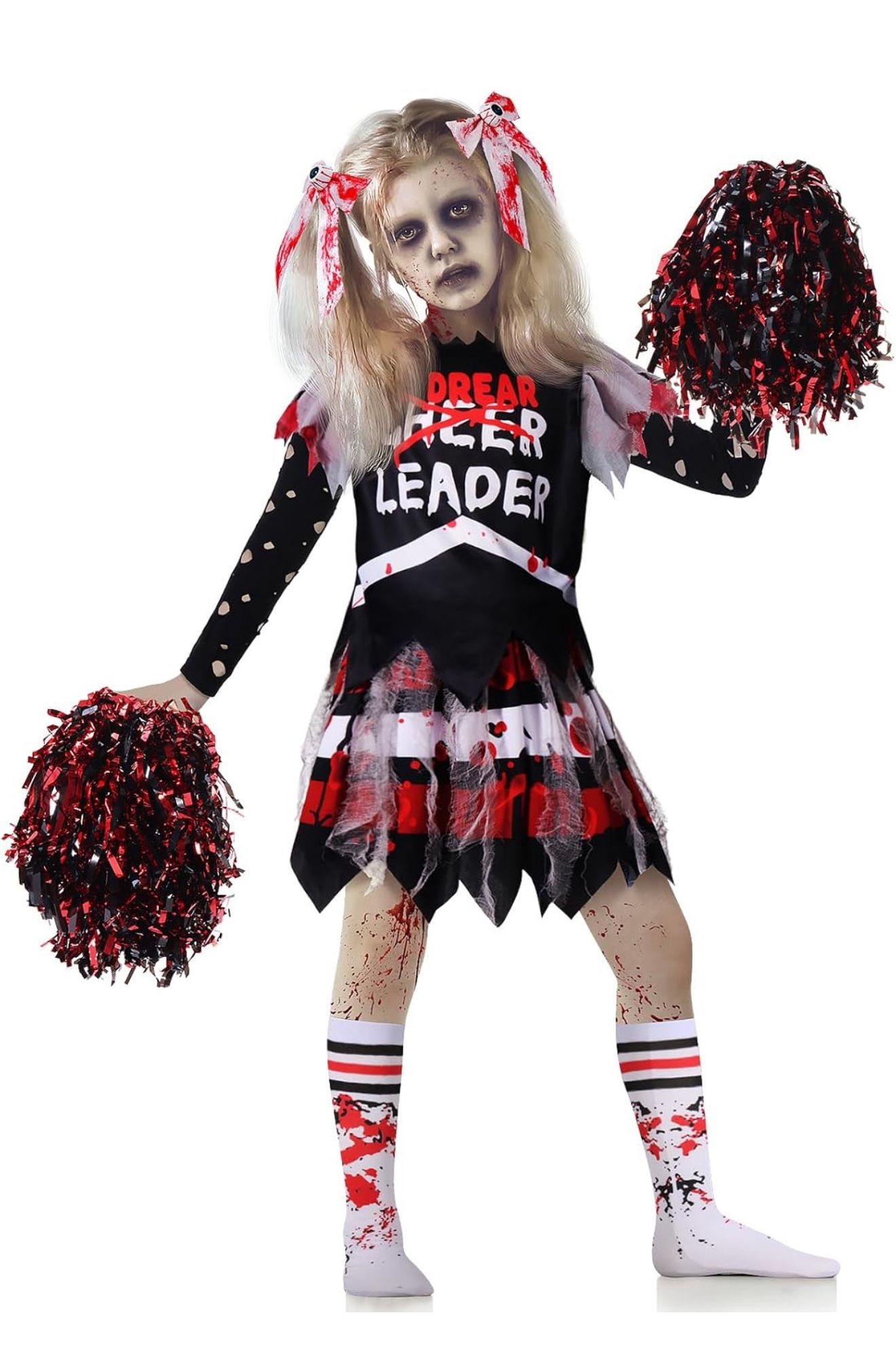 Dead Cheerleader Costume for Girls, Scary Bloody Kids Halloween Costume