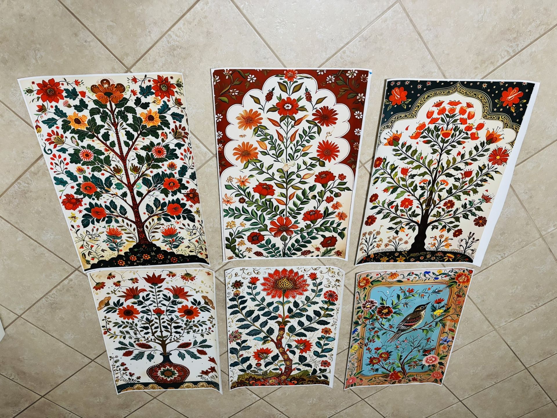 Set of 6 Satin Floral Prints