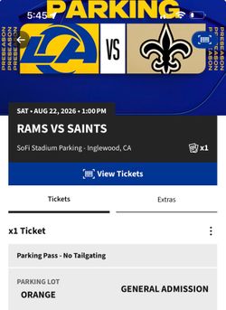 Parking Pass (Orange Lot):  Los Angeles Rams versus New Orleans Saints