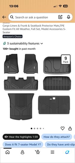 3W Rubber Floor Mats for Tesla Model Y (2020-2024)