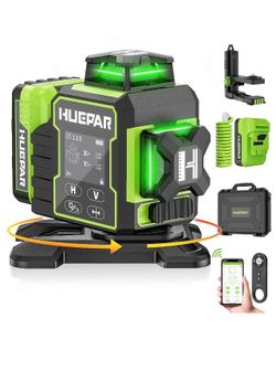 Huepar 3x360° Green Cross Line Bluetoothed Laser Level with Large LCD Screen