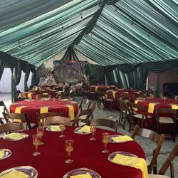 Snow White Party Decor Tent With Drape Tables Chairs 