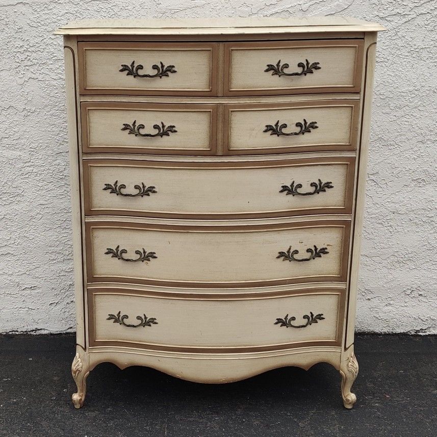 Dresser French Provincial Bureau Highboy Chest of 5 Drawers