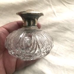 Beautiful Antique Crystal & Sterling Silver Perfume Bottle  