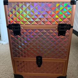 ✨ Rose Gold Holographic Rolling Makeup / Storage Case – Like New ✨