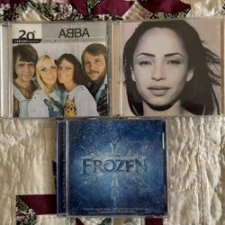 Classic Music CD’s, lot of 3, The Best of ABBA The Millennium Collection, The Best of Sade, Frozen Original Soundtrack.  Good condition.