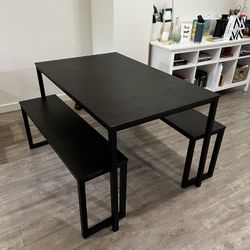 Black Dining Table with Benches