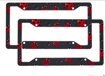 Cute Ladybugs License Plate Frames 2 Pack License Plate Cover Holders Stainless Steel Aluminum Decorative Car Tag Holder 2 Holes with Screws for Women