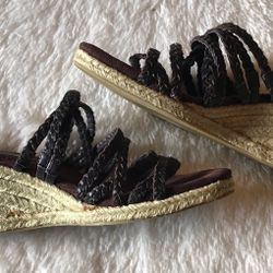 Pazzo: Wedge Style, Brown Braided Leather Straps, Size 7.5