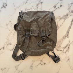 Vintage Korean Army Canvas Backpack – Olive Drab Military Rucksack Distressed Utility Bag