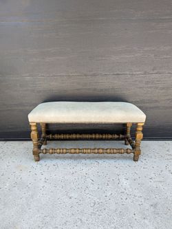Vintage Bobbin Turned Upholstered Bench