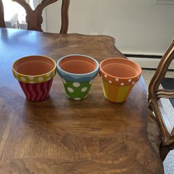 Hand Painted Pots x 3