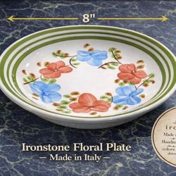 Vintage Italian Ironstone Floral Plate – 8” Hand-Painted Decorative Dish V900