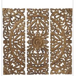 Three panel mango wood wall decor mandala
