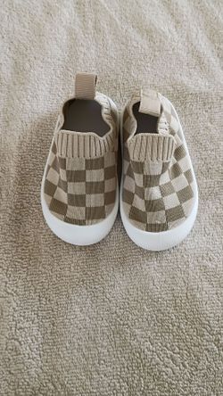 Kids slip-on checker knit sneakers berge white