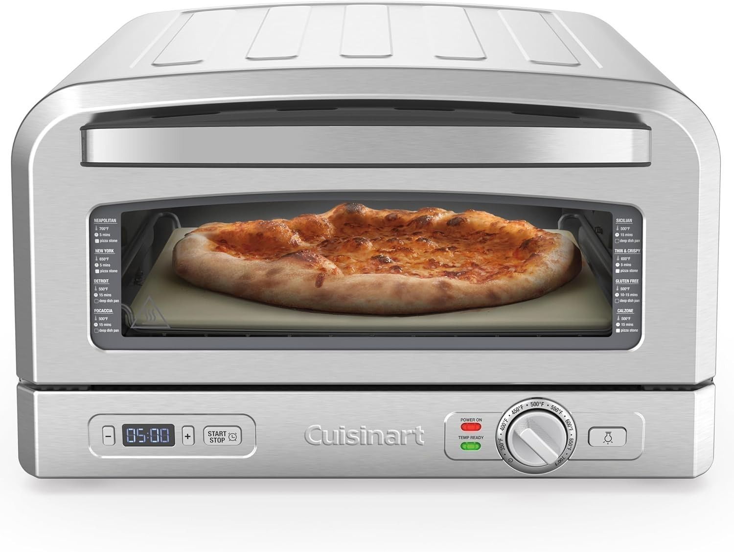 Cuisinart Indoor Pizza Oven – Versatile Temp range reaches 700°F – Bake 12” Pizzas in Minutes – Portable Countertop Pizza Oven – Stainless Steel – CPZ