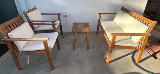 Outdoor Wood Patio Chair Set with Side Table