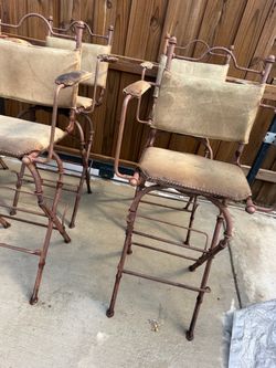 Rustic Iron and Leather Bar Stools Set