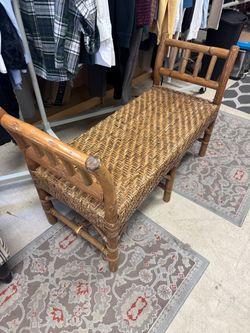 Rattan Wicker Bench with Bamboo Frame