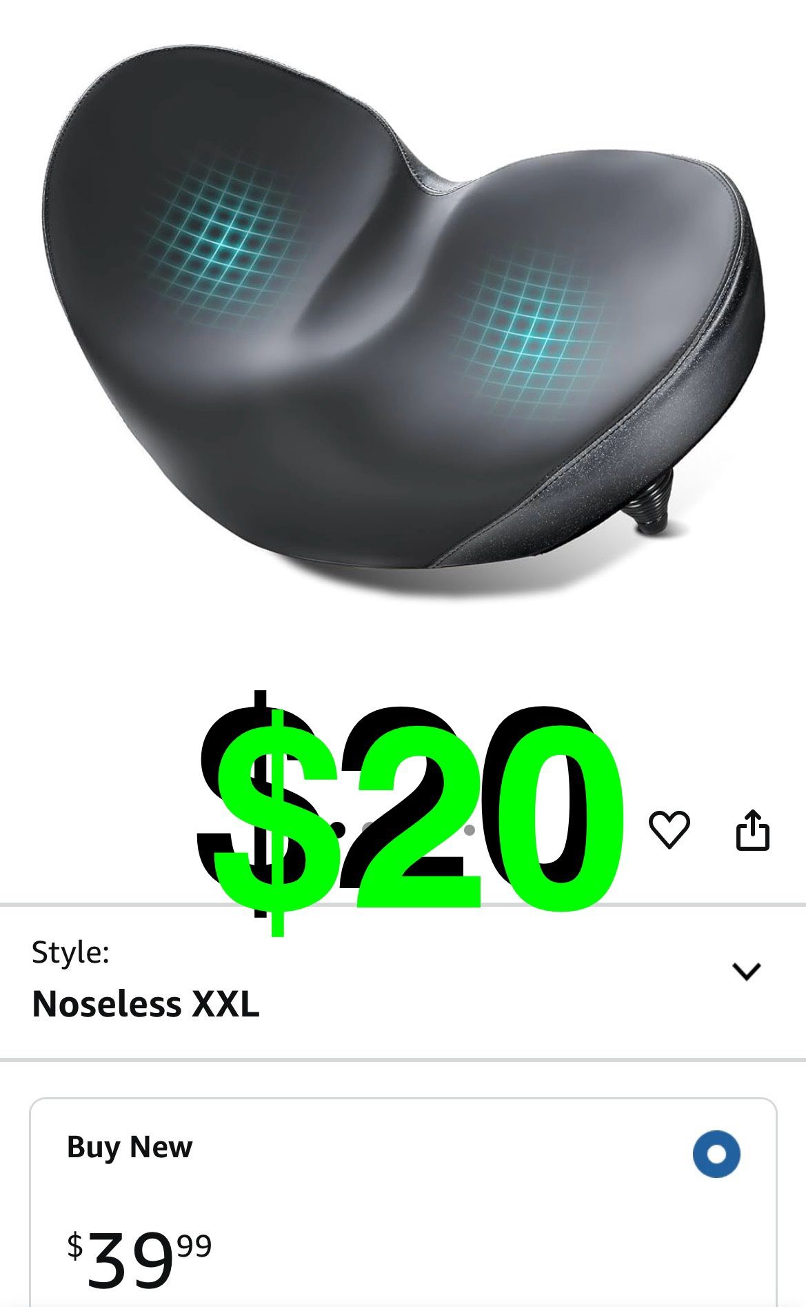 YLG - Oversized Noseless Bike Seat for Men Women Comfort - Extra Large Noseless Padding Bicycle seat Suitable for City, Electric Bikes, Wide Bike Sadd