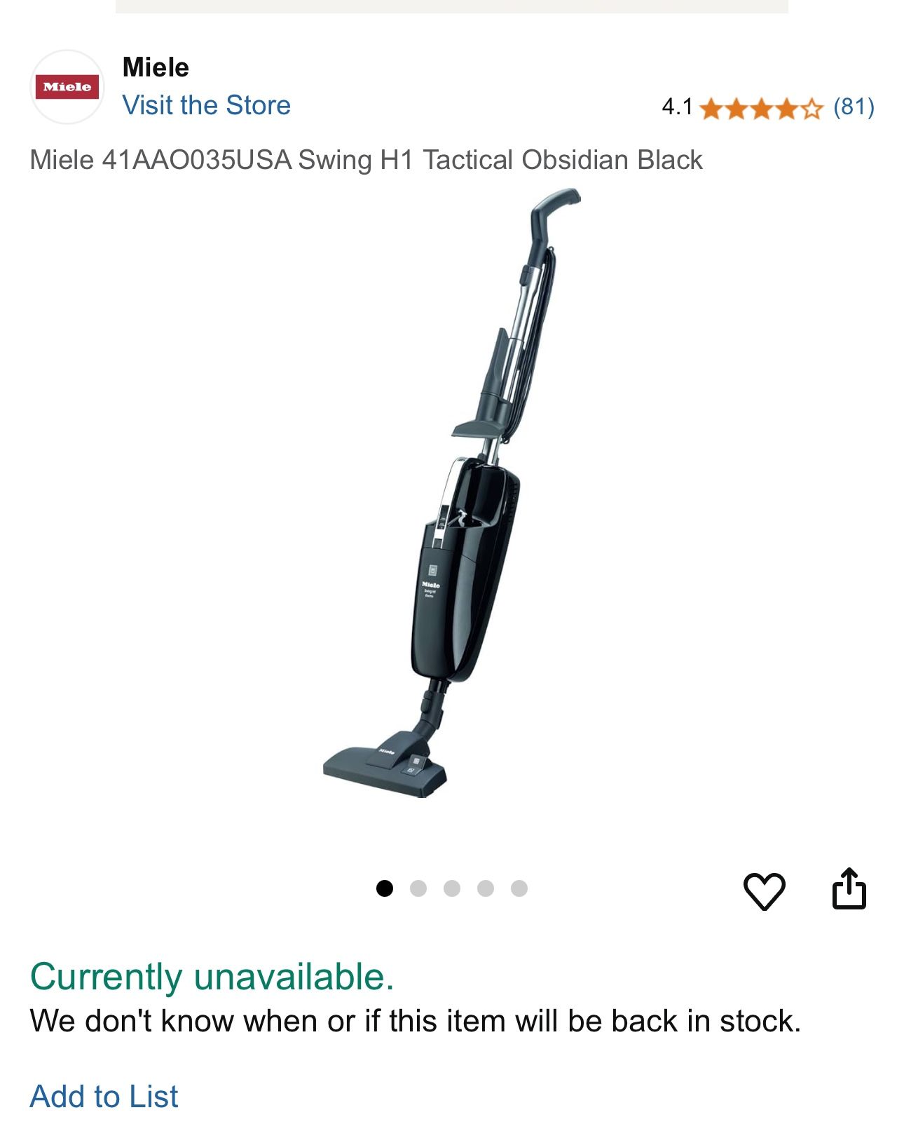 Miele Swing H1 Obsidian Black 41AAo035USA