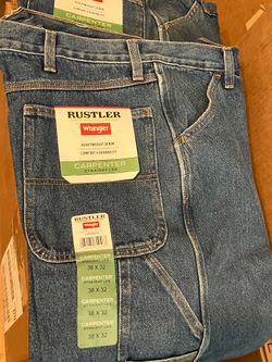 38X32 Wrangler Rustler, Carpenter Straight Leg, Color: Dark Stone, Men’s