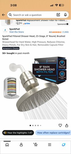 SparkPod 8" Filtered Rain Shower Head Brushed Nickel