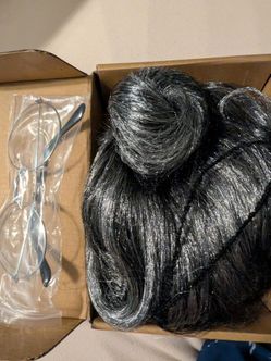 M71) Classic Grey Nana wig glasses Bun - Old Lady Wig Grandma Granny Costume wig Fits All Adults Women